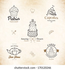 Label, logo set for restaurant menu, bakery and pastry shop