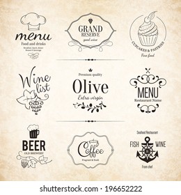 Label, logo set for restaurant menu design