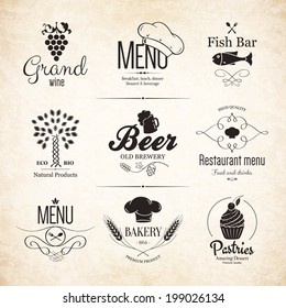 Label and logo set for restaurant menu design