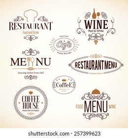 Label and logo set for restaurant menu design