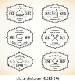 Label and logo set for restaurant menu design. Food and drinks logotype symbol design. 