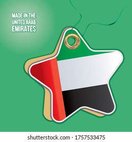 Label in VAE hergestellt. Flagge der Vereinigten Arabischen Emirate, Illustration Design-Etiketten, Zeichen. patriotische Zeichen, Produktemblem. Vektorgrafik