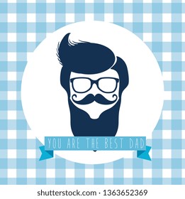 label with man and ribbon to fathers day