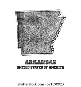 Etiqueta con mapa de arkansas. Ilustración vectorial.