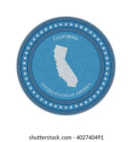 Etiqueta con mapa de california. Denim style. Vector eps 10