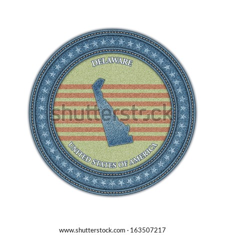 Label with map of delaware. Denim style. Vector eps 10