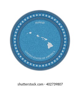 Label with map of hawaii. Denim style. Vector eps 10