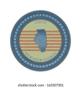 Label with map of illinois. Denim style. Vector eps 10