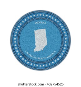 Etiqueta con mapa de indiana. Denim style. Vector eps 10