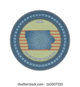 Etiqueta con mapa de iowa. Denim style. Vector eps 10