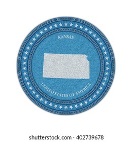 Etiqueta con mapa de kansas. Denim style. Vector eps 10