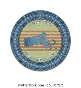 Label with map of massachusetts. Denim style. Vector eps 10