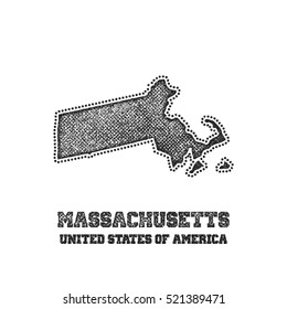 Etikett mit Karte der Massachusetts. Vektorgrafik.