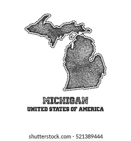 Label With Map Of Michigan. Vector Illustration.