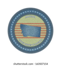 Label with map of montana. Denim style. Vector eps 10