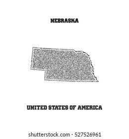 Etikett mit Karte von Nebraska. Vektorgrafik.