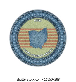 Etikett mit Karte von Ohio. Denim Stil. Vektor eps10