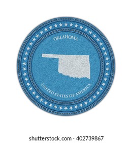 Etikett mit Karte von Oklahoma. Denim Stil. Vektor eps10