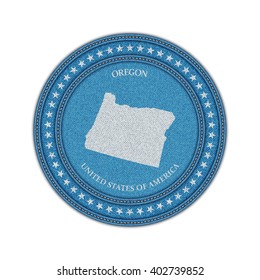 Etiqueta con mapa de orégano. Denim style. Vector eps 10