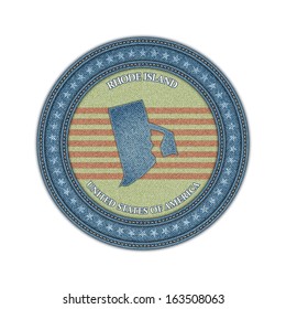 Etiqueta con mapa de la isla de roda. Denim style. Vector eps 10