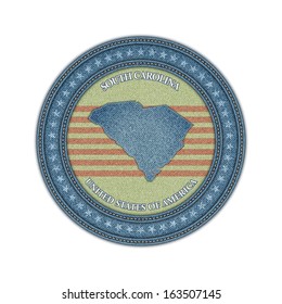 Label with map of south carolina. Denim style. Vector eps 10