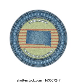 Label with map of south dakota. Denim style. Vector eps 10