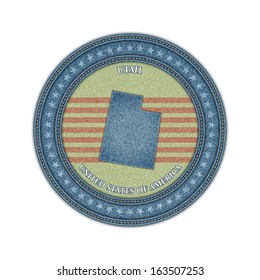 Etiqueta con mapa de utah. Denim style. Vector eps 10