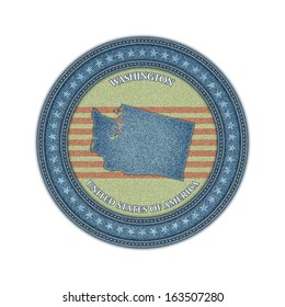 Etiqueta con mapa de washington. Denim style. Vector eps 10
