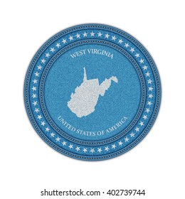 Etiqueta con mapa de la virginia occidental. Denim style. Vector eps 10