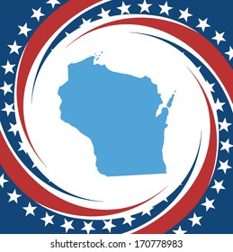 Label with map of Wisconsin , vector