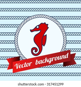 Label with maritime symbol on blue color background made of ropes. Can be used for banner, invitation, wedding card, scrapbooking and others.