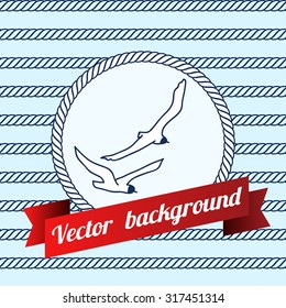 Label with maritime symbol on blue color background made of ropes. Can be used for banner, invitation, wedding card, scrapbooking and others.