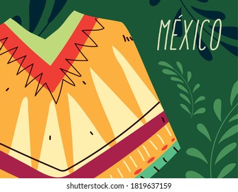 label mexico with typical mexican poncho vector illustration design