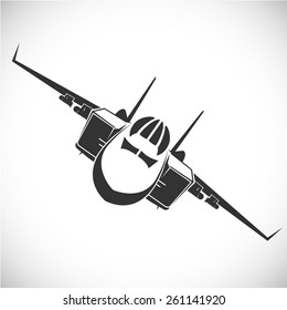 Label with military aircraft. Vector.