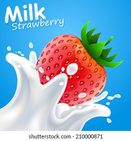 Label milk strawberry. vector illustration