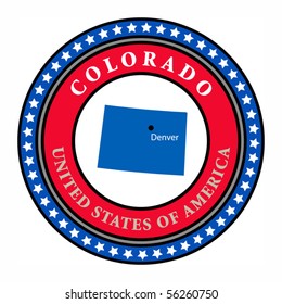 Label with name and map of Colorado, vector illustration