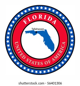 Label with name and map of Florida, vector illustration