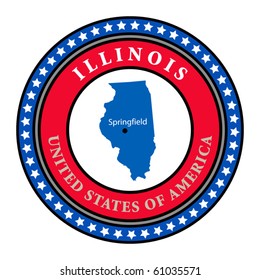 Label with name and map of Illinois, vector illustration