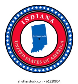 Label with name and map of Indiana, vector illustration