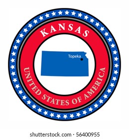 Label with name and map of Kansas, vector illustration