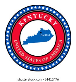 Label with name and map of Kentucky, vector illustration