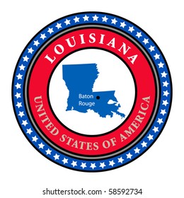 Label with name and map of Louisiana, vector illustration