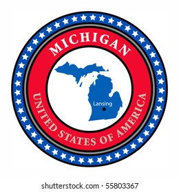 Label with name and map of Michigan, vector illustration