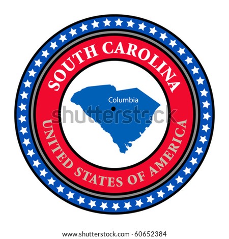 Label with name and map of South Carolina, vector illustration