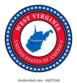 Label with name and map of West Virginia, vector illustration
