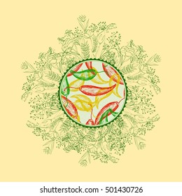Label for natural products. Organic product badge with peppers.