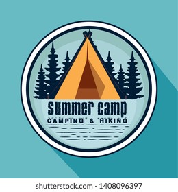 label of nature pines trees and camp