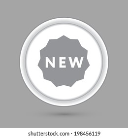 label new. circle grey icon with a shadow.