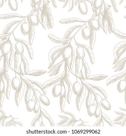 Label for olive oil with realistic olives and Greek meander pattern. Vector illustration. 
