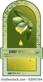 label with olives and drooping oil